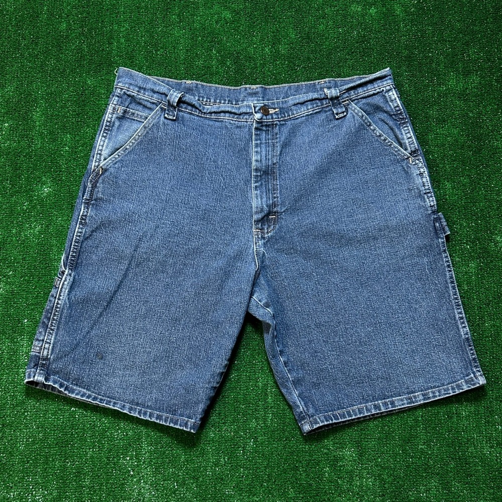 Wrangler Carpenter Jorts Mens 38 Blue Denim Utility‎ Workwear Relaxed Fit